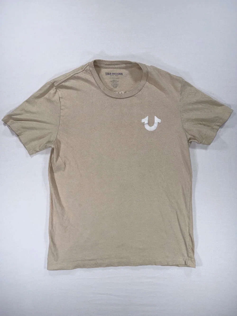 True Religion Tan Buddha Horseshoe Graphic Tee Size M